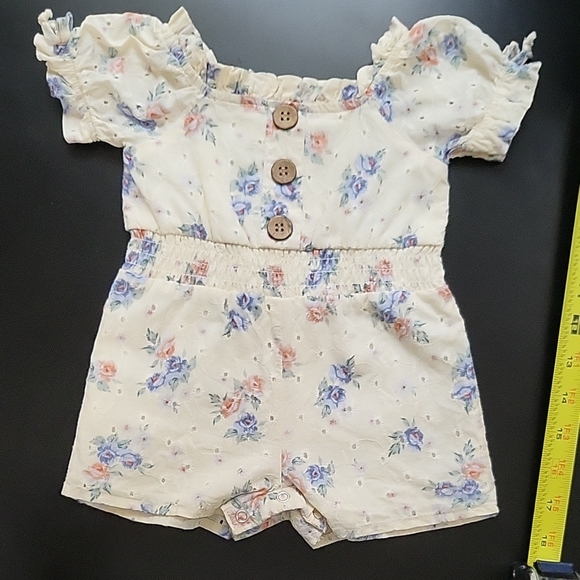 Rare Editions Cream Floral Kids Romper - Picture 1 of 4